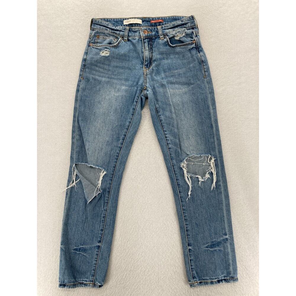 Pilcro Slim Boyfriend Jeans Women's 27 Medium Wash Blue Stretch Denim Distressed